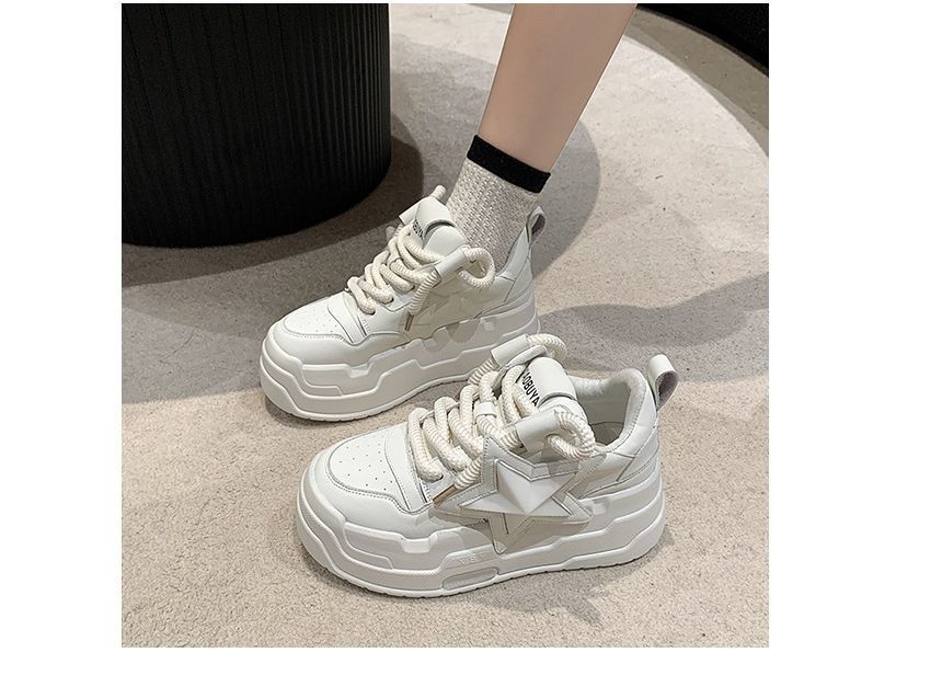 Applique Sneakers Star Platform Lace-Up