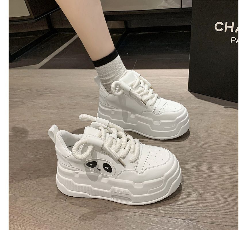 Lace-Up Applique Sneakers Platform Panda