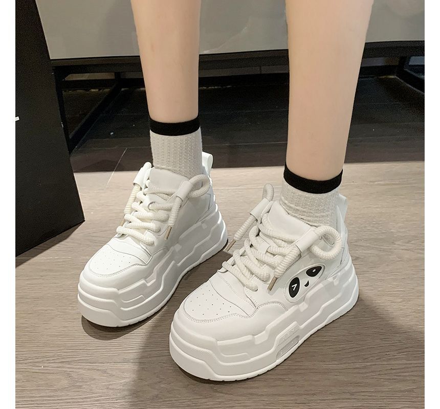Lace-Up Applique Sneakers Platform Panda