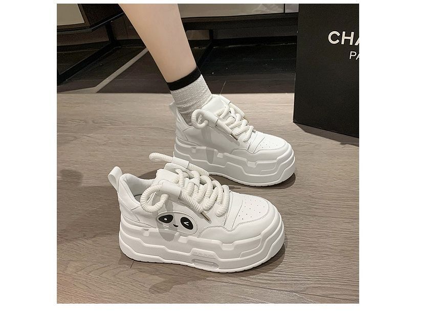 Lace-Up Applique Sneakers Platform Panda