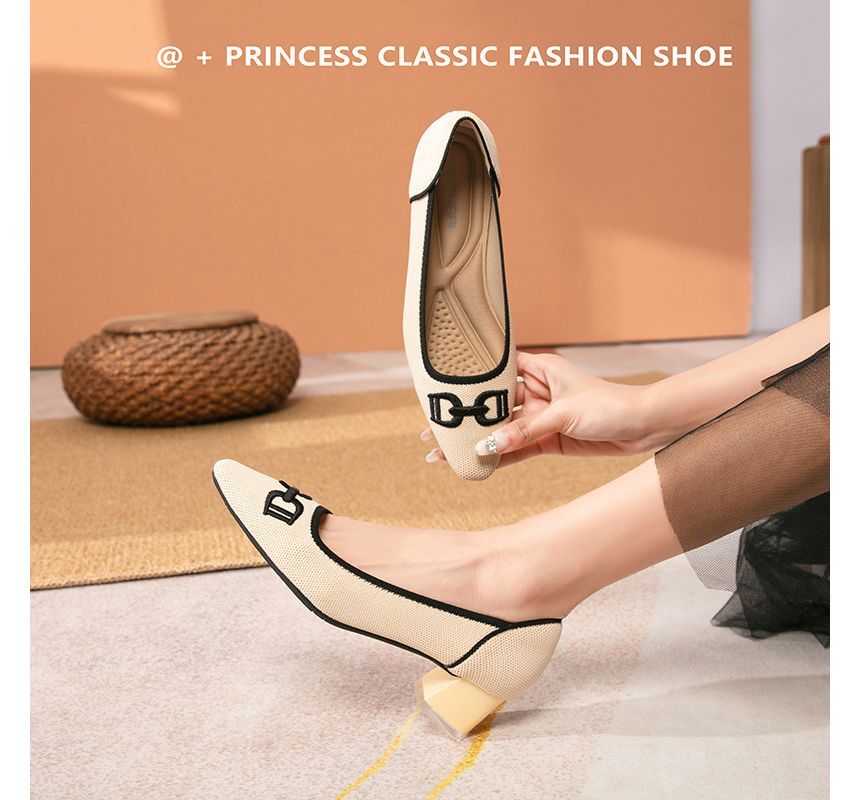 Block Heel Pointy Buckled Pumps