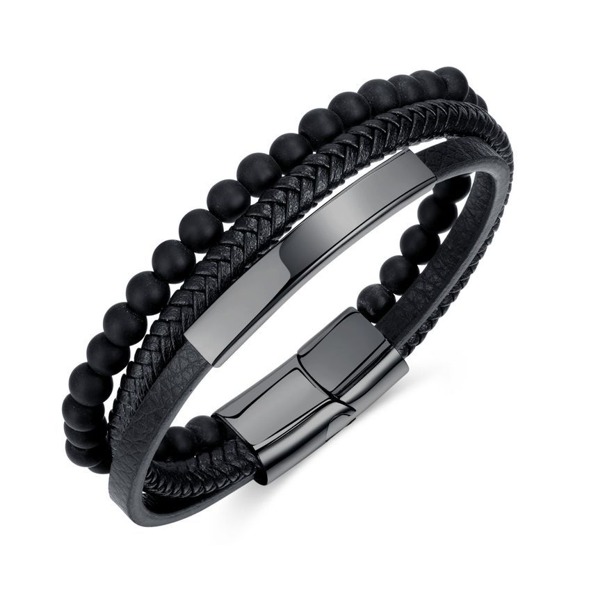Alloy Bead Faux Leather Layered Bracelet