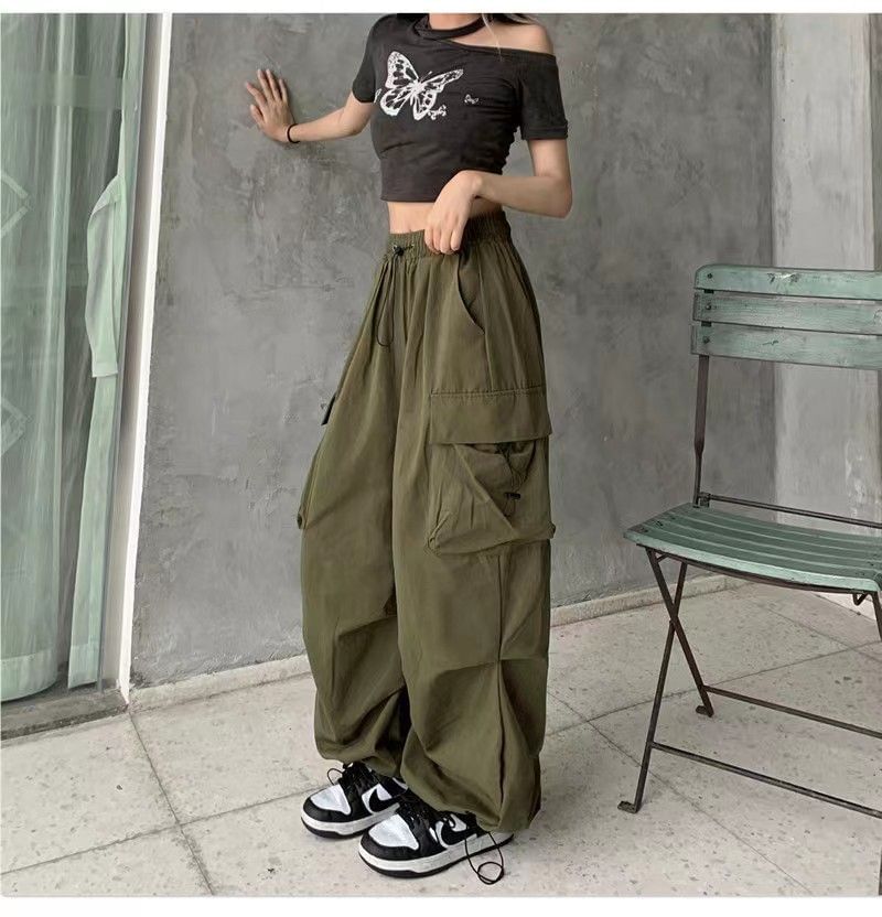 High Waist Pocket Loose-Fit Wide-Leg Cargo Pants