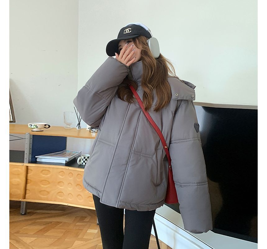 Hooded Plain Puffer Jacket