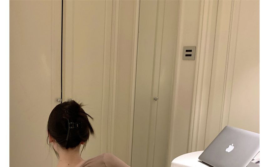 Plain Dress Crew Mini Back Neck Long-Sleeve Open Sheath