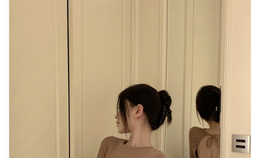 Plain Dress Crew Mini Back Neck Long-Sleeve Open Sheath