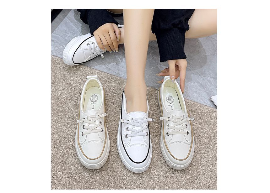 Lace-Up Slip-Ons Contrast Faux Trim Leather Platform