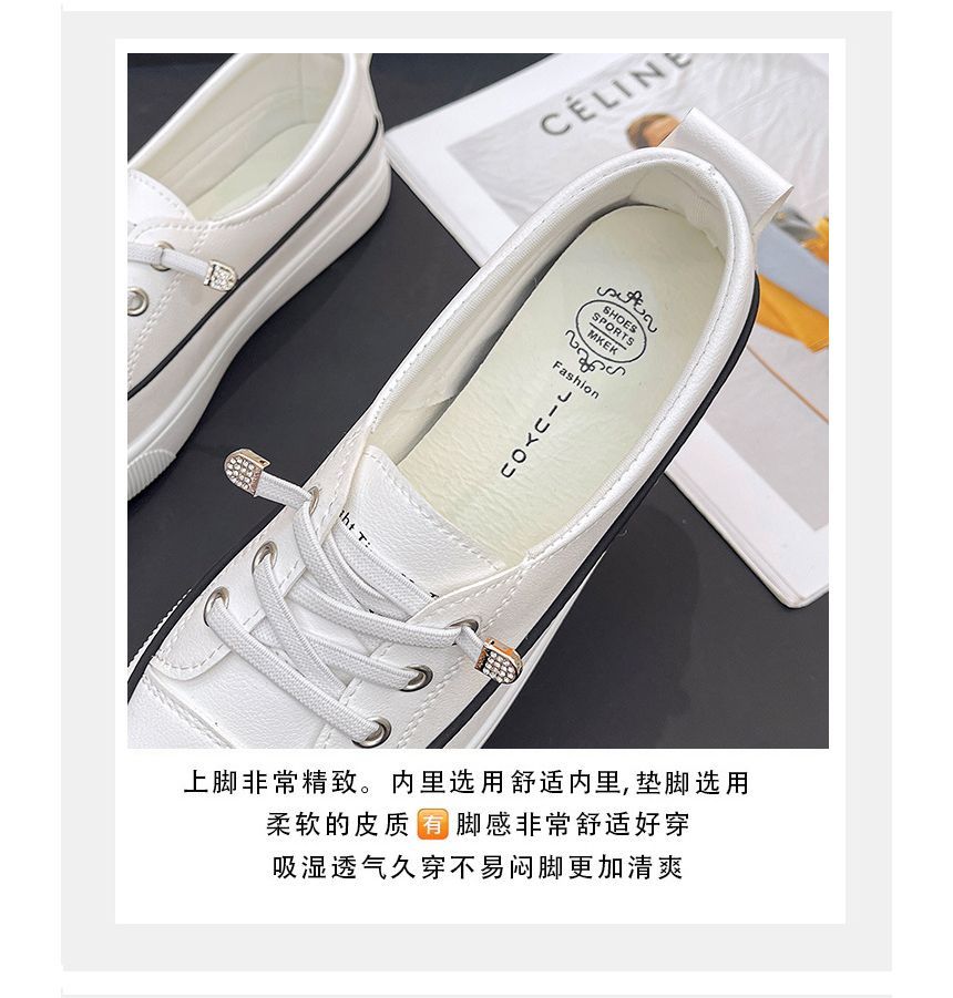 Lace-Up Slip-Ons Contrast Faux Trim Leather Platform