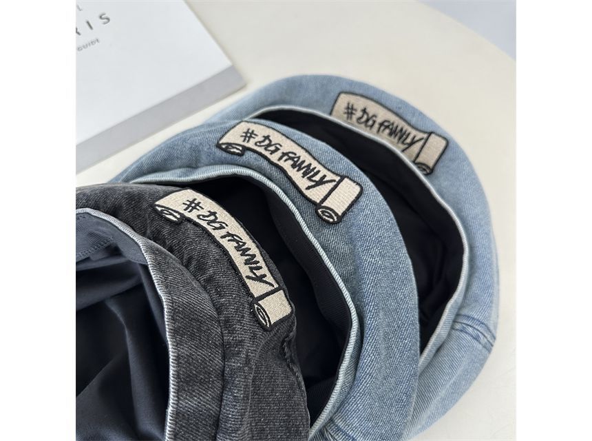 Lettering Embroidered Hat Denim Beret