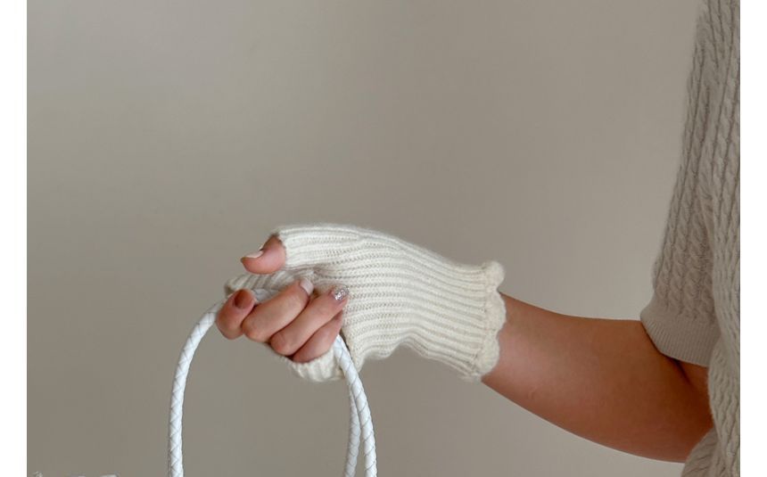 Gloves Fingerless Applique Lettering Knit