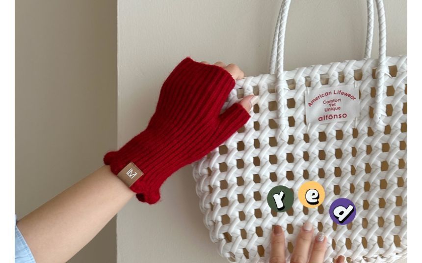 Gloves Fingerless Applique Lettering Knit