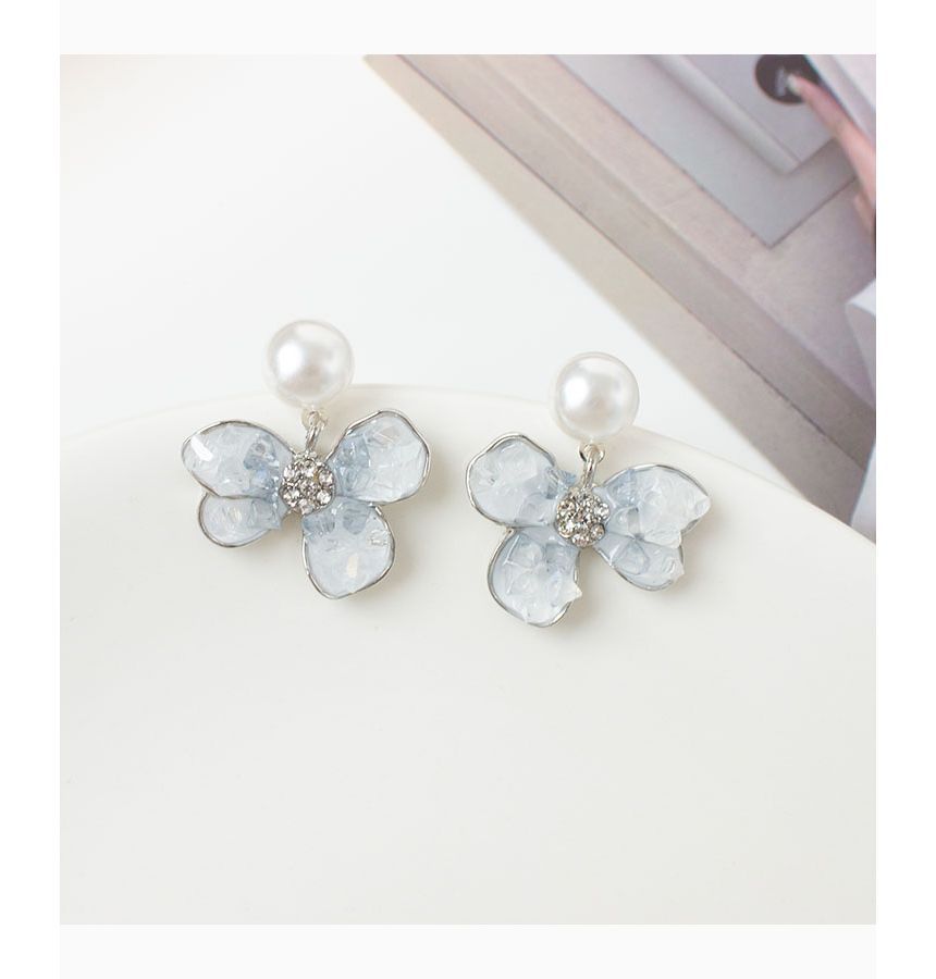 Faux Clip-On Drop Floral Pearl / Earring