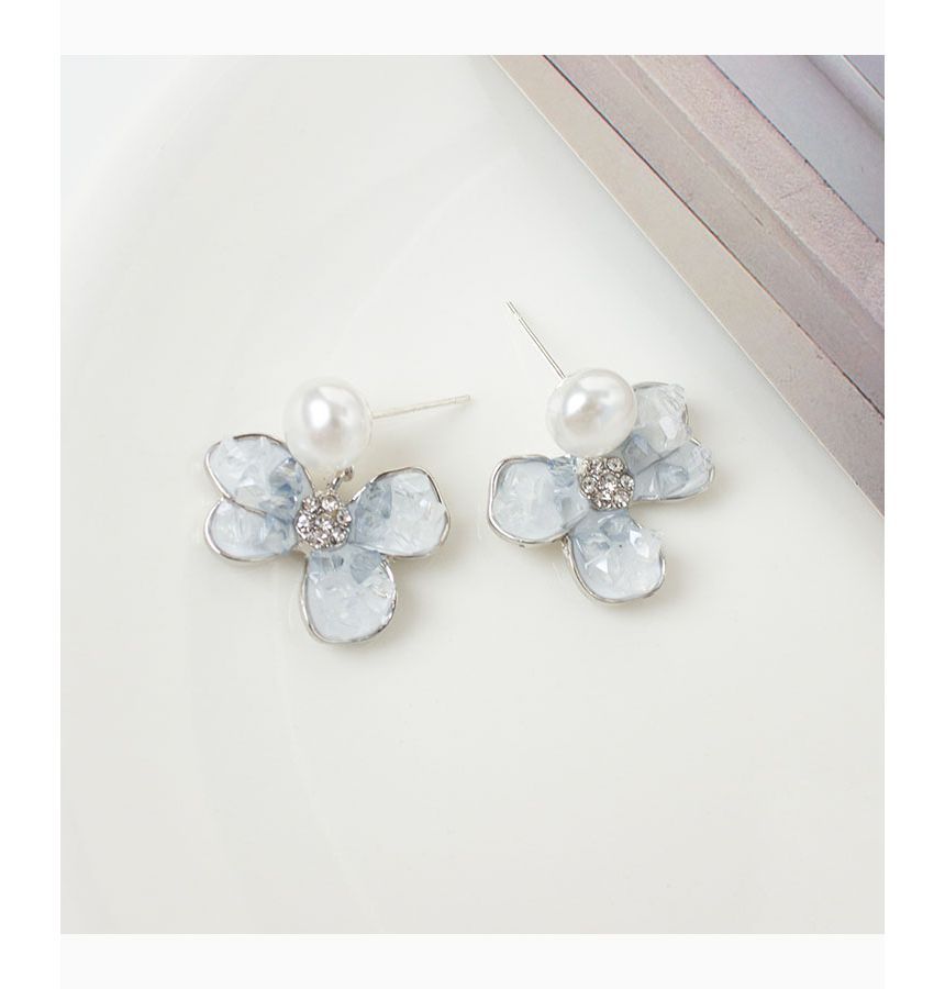 Faux Clip-On Drop Floral Pearl / Earring