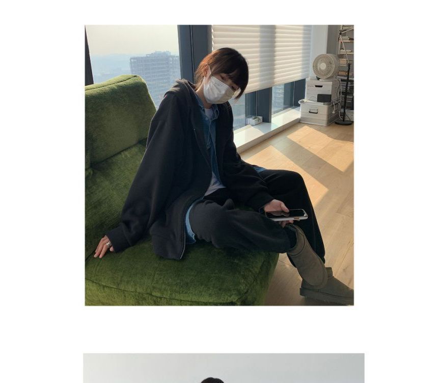 Hoodie Plain Oversized Zip