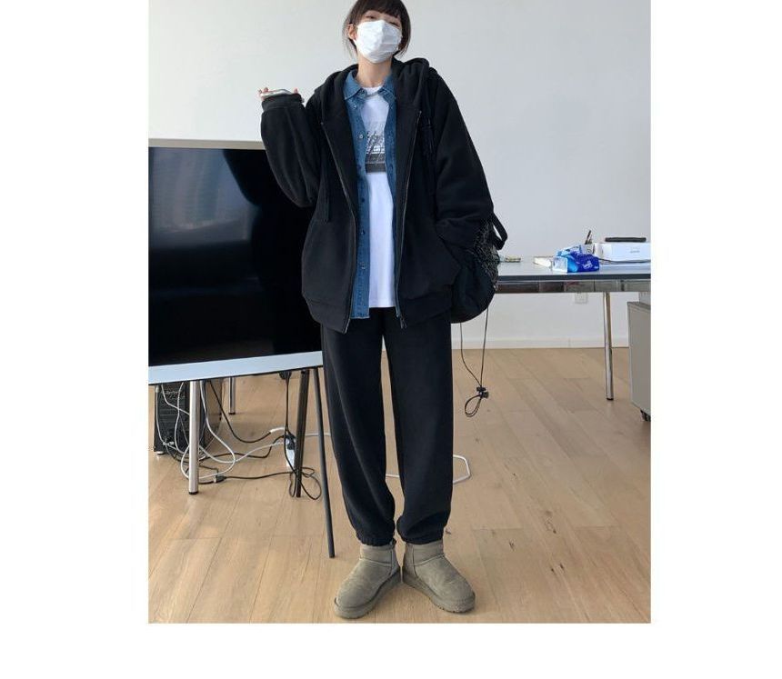 Hoodie Plain Oversized Zip