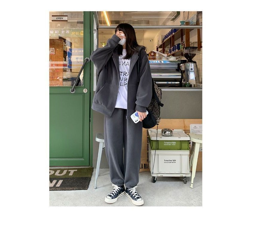 Hoodie Plain Oversized Zip