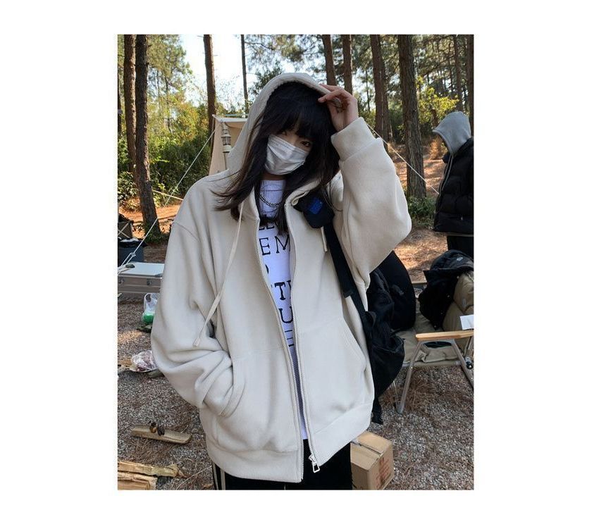 Hoodie Plain Oversized Zip