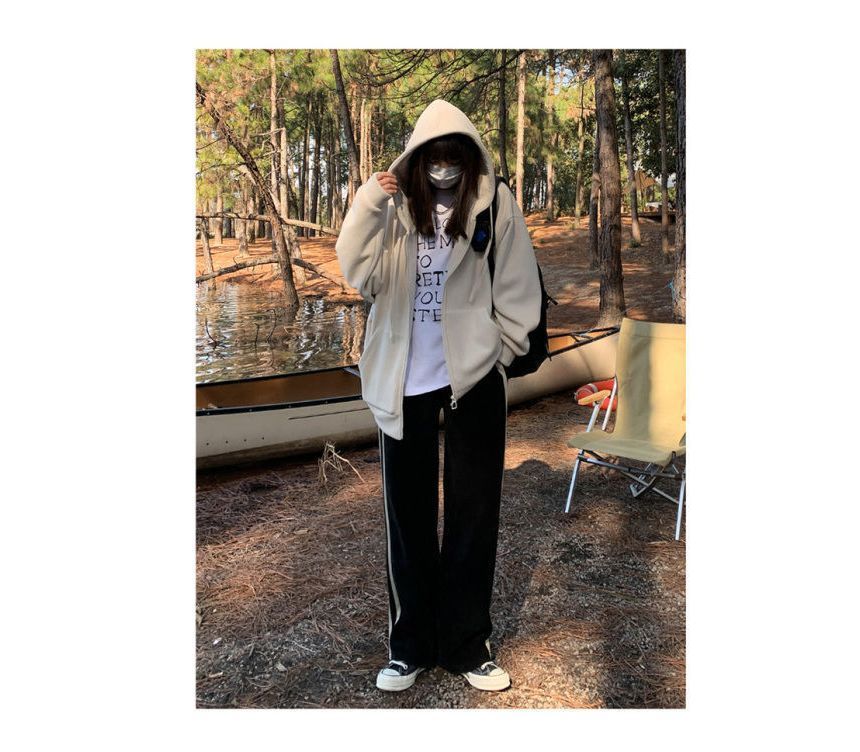 Hoodie Plain Oversized Zip