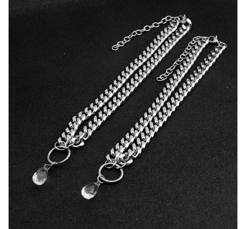 Droplet Faux Crystal Pendant Chunky Stainless Steel Choker