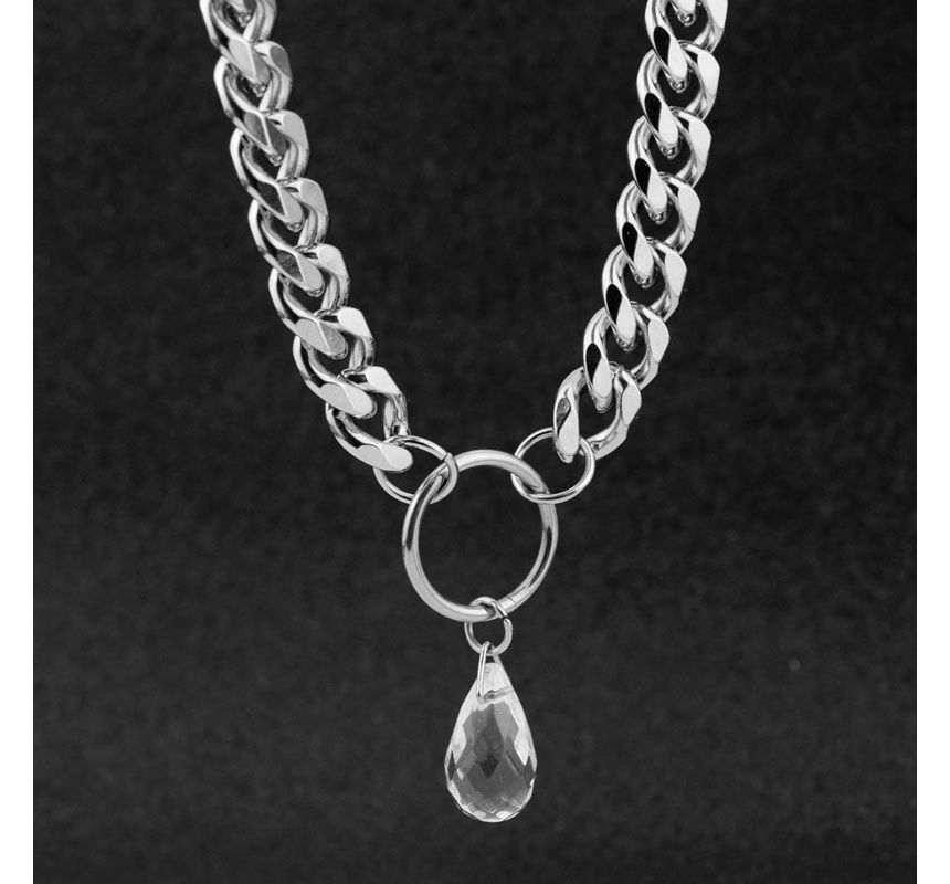 Droplet Faux Crystal Pendant Chunky Stainless Steel Choker