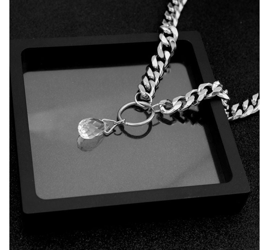 Droplet Faux Crystal Pendant Chunky Stainless Steel Choker