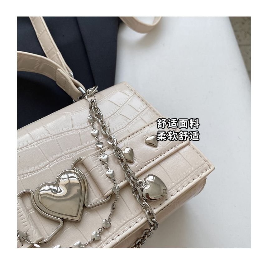 Heart Grain Crossbody Buckled Croc Bag Flap