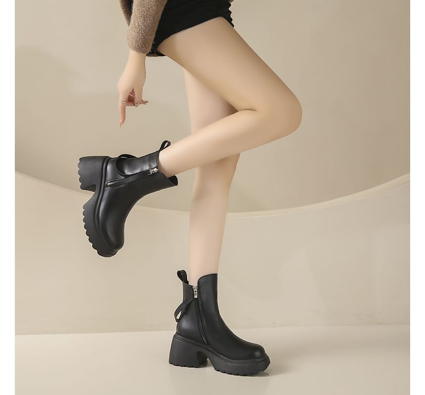 Heel Faux Chunky Short Platform Boots Leather