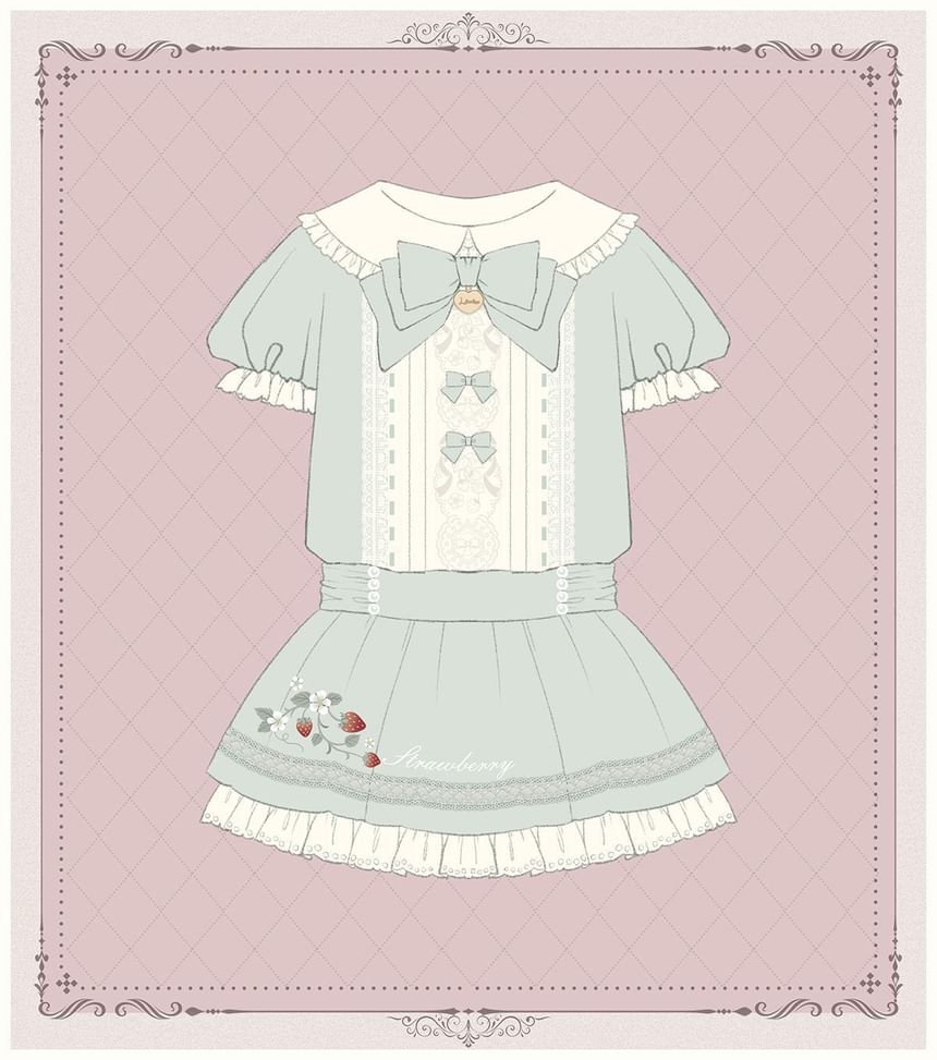 Lolita Short-Sleeve Collar Bow Accent  Mini A-Line  Dress