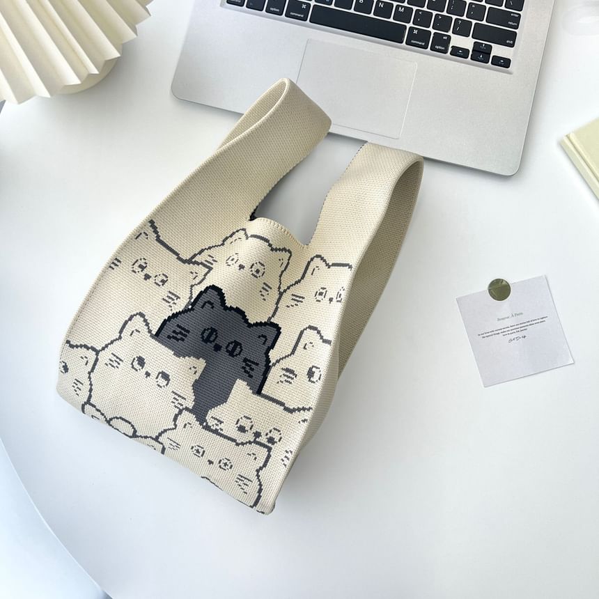 Print Cat Knit Bag Tote