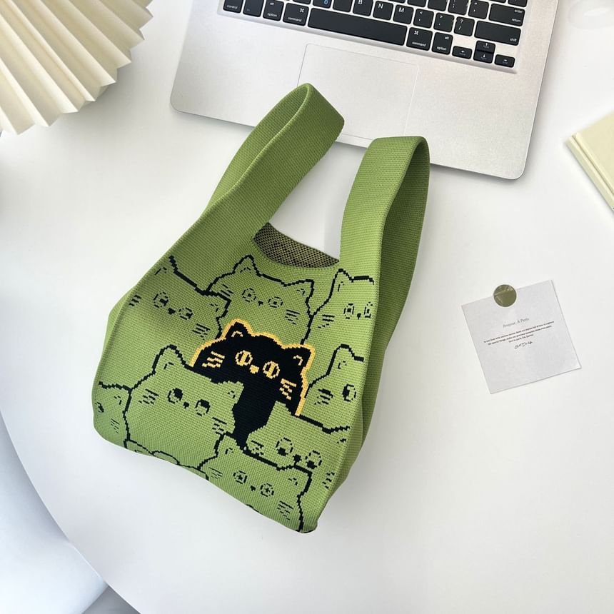 Print Cat Knit Bag Tote