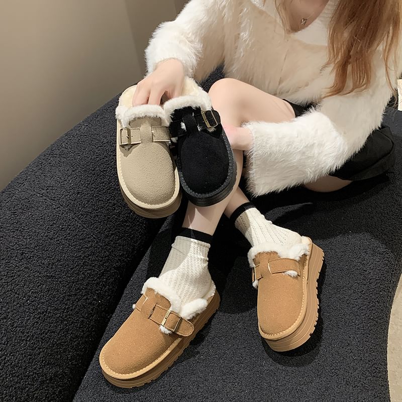 Mules Buckled Fleece-Lined Platform