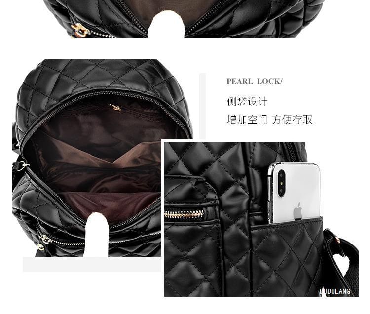 Leather Backpack Faux Quilted