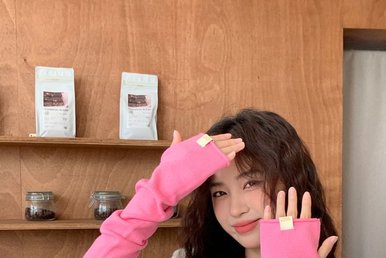 Knit Plain Long Gloves Fingerless