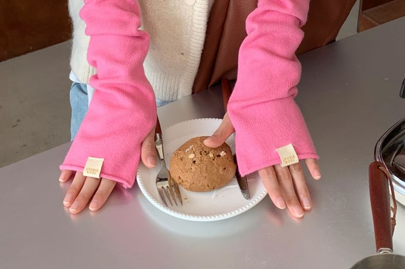 Knit Plain Long Gloves Fingerless