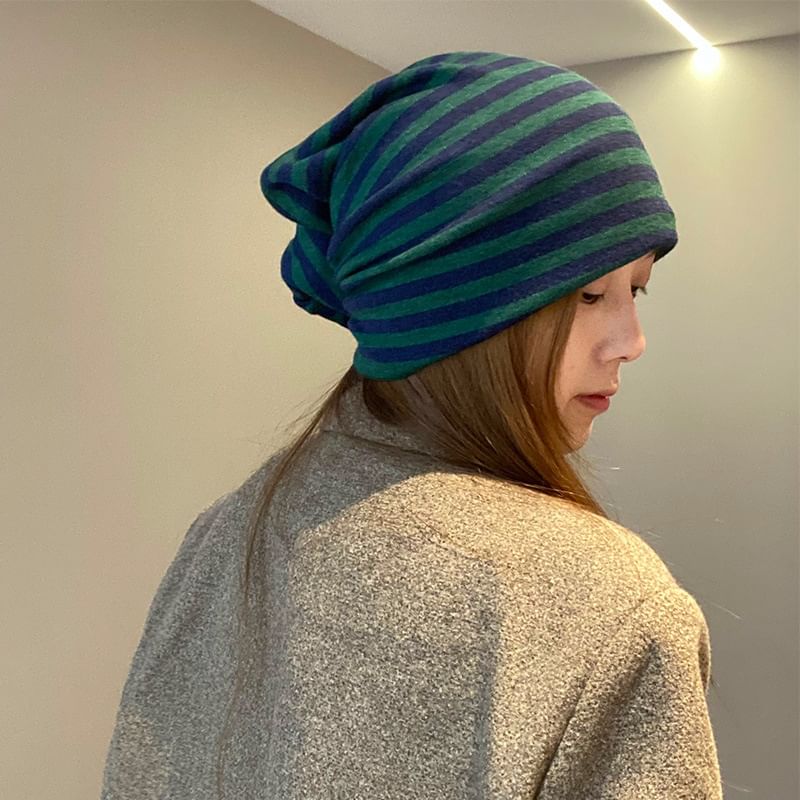 Striped Multi-Way Knit Scarf / Beanie