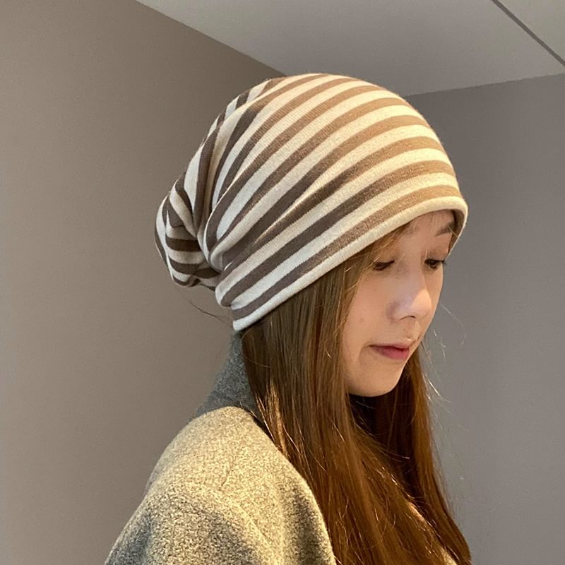 Striped Multi-Way Knit Scarf / Beanie