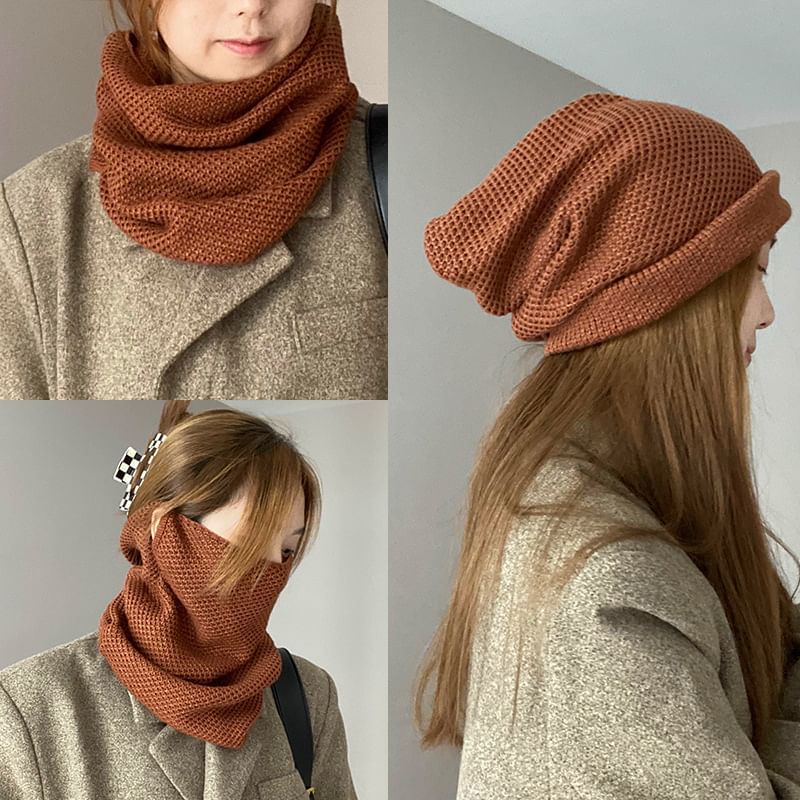 / Patterned Multi-Way Beanie Knit Scarf