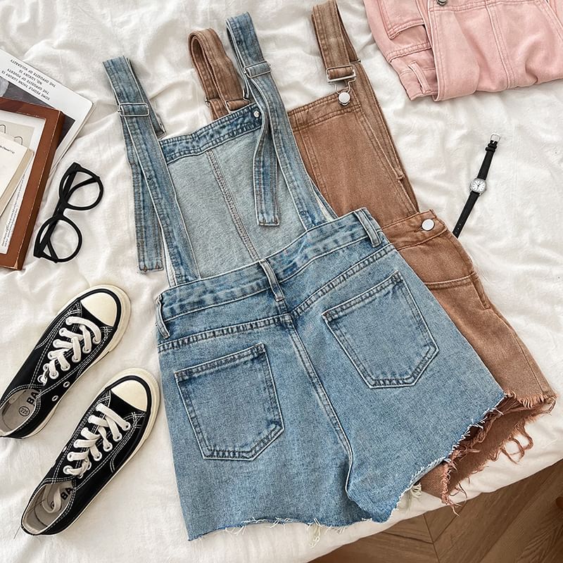 Washed Distressed Denim Jumper Shorts
