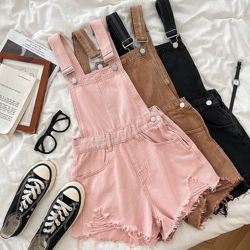 Washed Distressed Denim Jumper Shorts