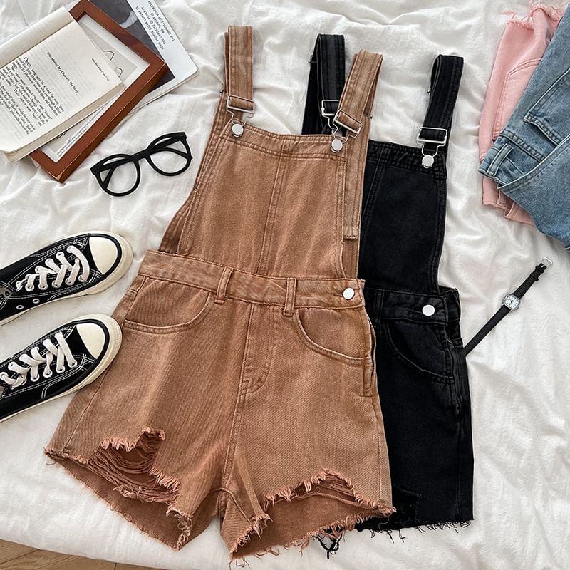 Washed Distressed Denim Jumper Shorts