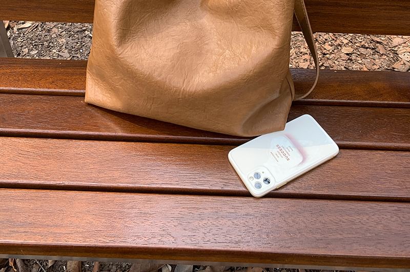 Bucket Faux Plain Leather Crossbody Bag