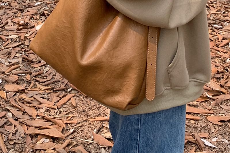 Bucket Faux Plain Leather Crossbody Bag