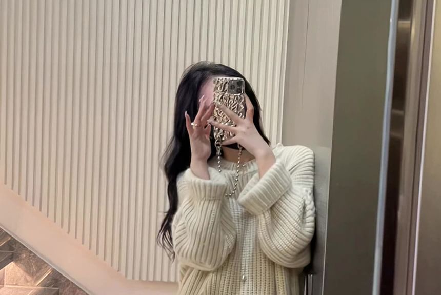 Neck Slit Sweater Midi Crew Dress Plain