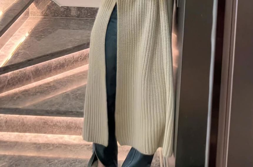 Neck Slit Sweater Midi Crew Dress Plain