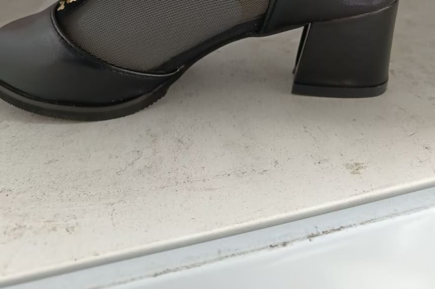 Chunky Trim Boots Lace Ankle Pointed Heel Mesh Panel