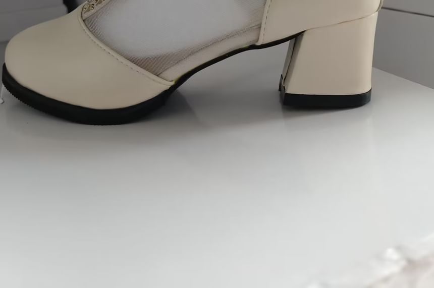 Chunky Trim Boots Lace Ankle Pointed Heel Mesh Panel