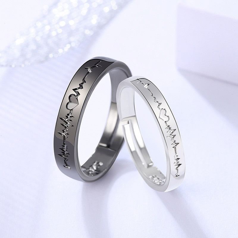 Couple Matching Heartbeat Alloy Open Ring (Various Designs)