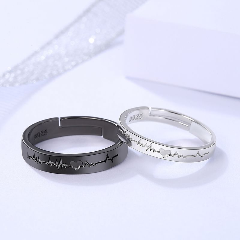 Couple Matching Heartbeat Alloy Open Ring (Various Designs)