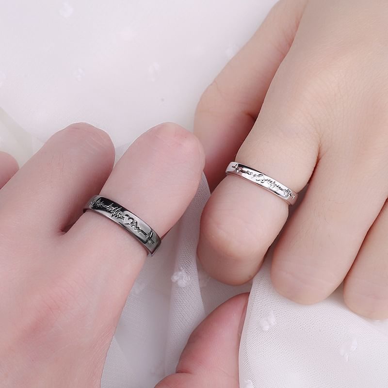 Couple Matching Heartbeat Alloy Open Ring (Various Designs)