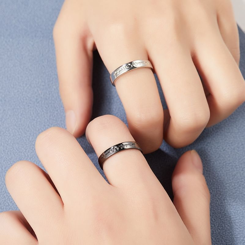 Couple Matching Heartbeat Alloy Open Ring (Various Designs)